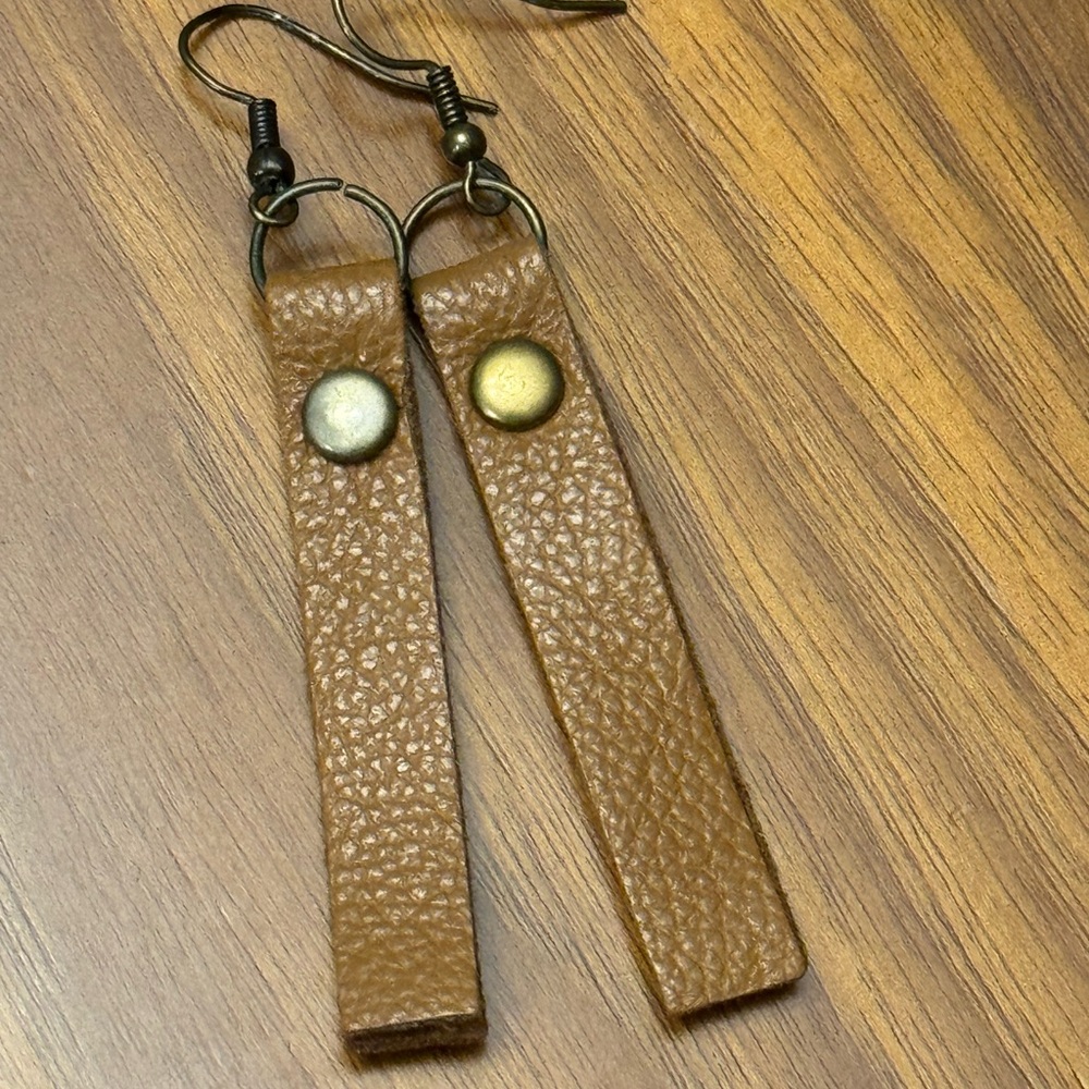 Brown Leather Dangle Earrings